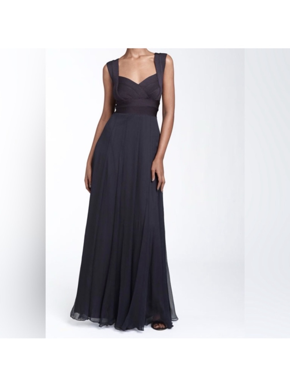 Tadashi Collection Black Silk Chiffon Gown Maxi Dress Formal Evening Size 14